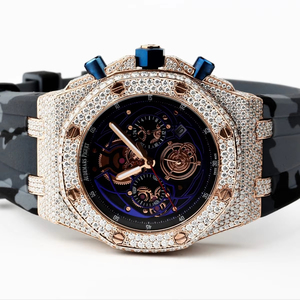 À la mode 22mm affichage analogique hommes vêtements de fête quotidiens de haute qualité demi VVS Moissanite diamants boîtier en acier caoutchouc résistant à l'eau - Product Image 6