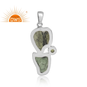 Latest Design Oxidized Sterling Silver Natural Rough Moldavite And <b>Peridot</b> Gemstone Pendant Custom Jewelry For Women - Product Image 3