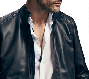 Veste imperméable d'hiver élégante en cuir véritable pour hommes fabricant veste en PU zippée avec écusson brodé sur mesure pour hommes - Product Image 2