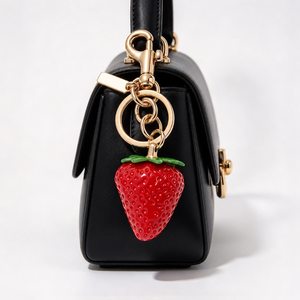 Lindo llavero de acrílico con forma de fresa, colgante de mosquetón con purpurina, amuleto para bolso en rojo, rosa y morado, llavero de resina con forma de fresa y anillo con purpurina - Product Image 5