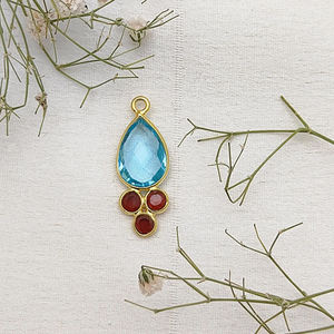 Blue Topaz Quartz Pear <b>Pendant</b> Fancy Bezel Setting 925 Silver Gold & Rhodium Plated CZ Gemstone Charms Wholesale - Product Image 1