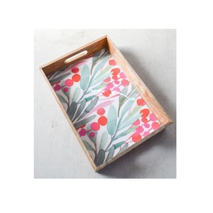 Ensemble de 3 plateaux de service en MDF de qualité supérieure avec revêtement en émail à motif de fleurs pour la vente en gros de prix plateau de service en bois de taille personnalisée - Product Image 6