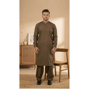 Kurta Tradicional Musulmana para Hombre R33, Largo hasta el Tobillo, Cuello Alto, Antiencogimiento, con Diseño Mehandi - Product Image 3