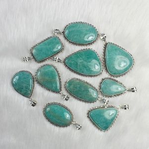 จี้สร้อยคอพลอยอเมซอนสีเขียวจี้ดีไซน์เนอร์ทำเครื่องประดับสร้อยคอจี้ชุบเงิน - Product Image 2