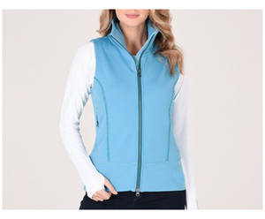 Chaleco sin mangas azul claro con cremallera completa, cuello alto, material de poliéster, bolsillos frontales, ropa exterior para mujer 2026 - Product Image 1