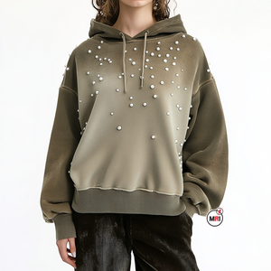 เสื้อฮู้ดแบบสวมหัวเปิดไหล่ไข่มุกของผู้หญิงเสื้อมีฮู้ดแบบหลวมสำหรับฤดูหนาวปรับแต่ง100% - Product Image 6