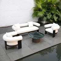 Ensemble de canapés d'extérieur de luxe pour hôtel et complexe, avec assise profonde, structure métallique, résistant à l'eau, mobilier de jardin, OEM personnalisé