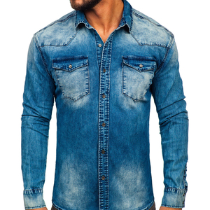 เสื้อเชิ้ตยีนส์ลำลองทรงเข้ารูปสไตล์ใหม่สำหรับผู้ชาย ผ้าโพลีเอสเตอร์/คอตตอน ป๊อปลิน พิมพ์ลายสไตล์ฮาวาย แขนสั้น - Product Image 5