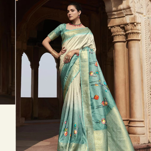 Nuevo catálogo Lanzamiento exclusivo Elegante estilo étnico Handloom Seda Floral Print Saree para adultos Nuestra colección recién lanzada - Product Image 1