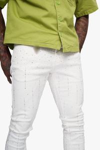 Jeans en coton de haute qualité pour hommes 2026, marque américaine de streetwear, confortable, taille mi-haute, coupe évasée, denim blanc délavé avec strass, jeans pour hommes - Product Image 2