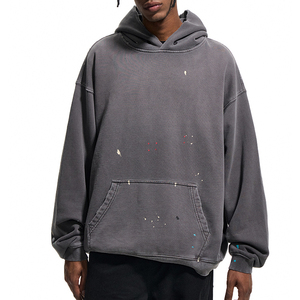 Streetwear Fabricantes 500 GSM Distressed Vintage Washed Sun Faded Hoodie Hombres Precio barato Hoodies - Product Image 1