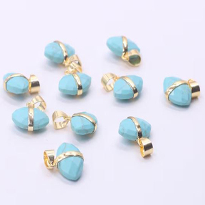 Turquoise Gemstone 15x10mm Faceted Marquise Pendant Sterling <b>Silver</b> Gold Vermeil Bezel Set Wholesale Jewelry with Gold Plating - Product Image 4