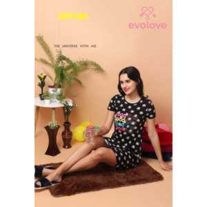 Chemise de nuit courte décontractée Evolve pour femme, 100 % coton imprimé, longueur genou, en tissu tricoté doux pour l'été - Product Image 3