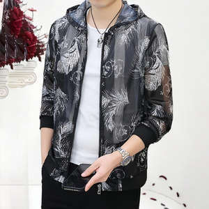 แจ็กเก็ตมีฮู้ดสำหรับผู้ชายน้ำหนักเบามีซิปรูดลายดอกไม้และใบไม้โพลีเอสเตอร์ระบายอากาศได้ดีในฤดูร้อน - Product Image 6