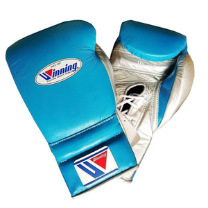 Gants de boxe à lacets Winning, bleu ciel argenté, cuir véritable de qualité supérieure, gants d'entraînement et de combat professionnels, 8oz 10oz 12oz 14oz 16oz - Product Image 1
