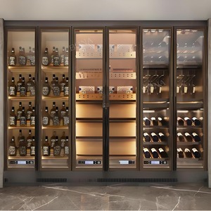 Mueble para Vino de Madera de Roble Macizo Negro Moderno y de Lujo, Exhibidor de Vino de Acero Inoxidable, Modular y Ajustable para 30-39 Botellas, para el Hogar - Product Image 3