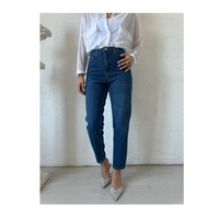 Jean en denim taille haute pour femme, coupe droite respirante, avec fermetures éclair et ceinture, style uni, mignon et élégant