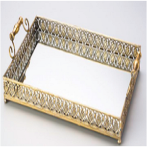 Plateau Rectangle en Métal et Verre Nouveau Design Décoration de Table Fantaisie Vente en Gros de Luxe Moderne Unique Dessert et Plateau de Nourriture en Inde - Product Image 4