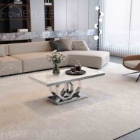 Ensemble de tables basses modernes de luxe en acier inoxydable doré pour salon, mobilier de maison avec plateau en pierre frittée marbrée claire
