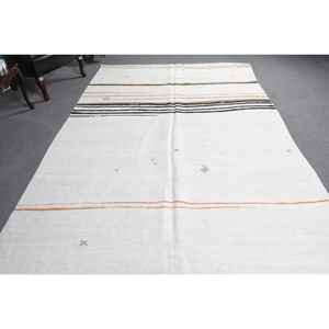 Alfombra Turca Grande, Alfombra Vintage de 6.5x9.5 pies, Alfombra de Lana Marroquí Blanca - Product Image 5