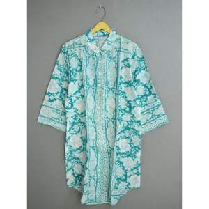 Lo último en ropa de playa con estampado Floral de bloque de mano indio, Túnica Midi para mujer, vestidos informales con decoración de botones, tamaño libre - Product Image 1