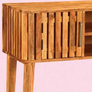 Table console moderne du milieu du siècle en bois massif avec 2 portes 2 étagères pour l'entrée du salon Buffet design cannelé avec rangement - Product Image 4