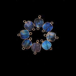 Cojín forma arco iris natural llamativo labradorita DIY suministro conector 18K oro galvanizado borde DIY hacer encontrar conectores - Product Image 3