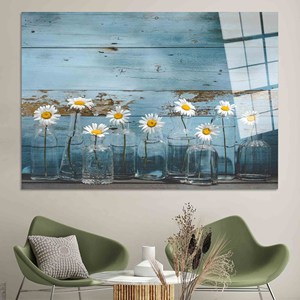 Obra de arte impresa en lienzo: Flores de vitral en botellas, impresión floral 3D, arte en vidrio templado - Product Image 1