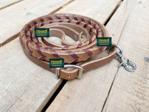 Rein de cuero de vaca argentino trenzado con cordones, estilo occidental romano, latigo de acero inoxidable cromado para carreras y equitación - Product Image 4