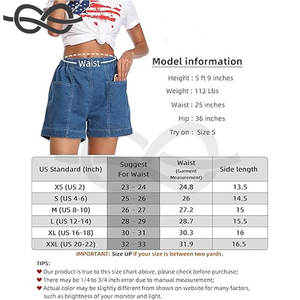 Shorts en jean pour femme, taille élastique, coupe mi-haute, ample, 2 poches avant, confortable, extensible, délavé, à volants, pour l'été, tenue décontractée - Product Image 5