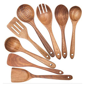 Cuillères de service et de cuisson en bois Cuillères marron en bois Ensemble d'ustensiles de cuisine de 7 cuillères de service en bois, cuillère en bois, ensemble de cuillères de cuisine - Product Image 5