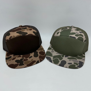 หมวกแก๊ปปีกแบนแบบมี7แผงปรับได้หมวกตาข่ายทรูเกอร์ผ้าเดนิมและผ้าใบ - Product Image 1