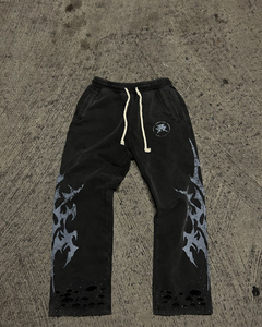 OEM Rhinestone Streetwear Pantalones Vintage Desgastado DTG Imprimir Pantalones de chándal Jogger Sun Faded Flared Pantalones de chándal para hombres - Product Image 3