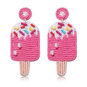 Pendientes Colgantes de Fresa Rosa con Cuentas Hechos a Mano para Mujer, Joyería de Moda de Verano con Frutas Novedosas y Lindas con Hojas Verdes - Product Image 4