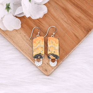 Pendientes de Bisutería con Bisel Plateado en Forma Ovalada de Jaspe Abejorro Natural, Modernos y Elegantes, Venta al por Mayor para Mujeres y Niñas - Product Image 2