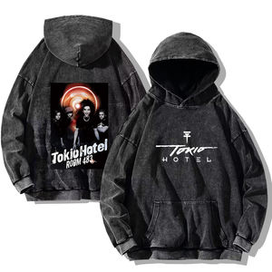 Sudadera con Capucha Bordada Vintage Lavada Tokio Hotel Kaulitz 89, 100% Algodón, Estilo Oversize Casual Retro Gótico para Hombre y Mujer - Product Image 5