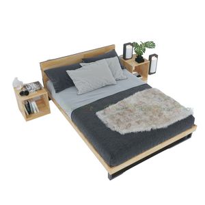 Solid Wood 200x160x35cm Minimalist Style <b>Platform</b> <b>Bed</b> with Wooden <b>Frame</b> Assemblable GN68005 - Product Image 1
