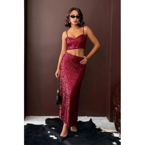 Topshow Women's Red <b>Sequined</b> Party Bustier <b>Crop</b> <b>Top</b> - Elegant Sparkle for Evening Events & Celebrations - Product Image 5