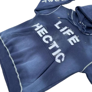 Ensemble de survêtement pour homme grande taille avec logo personnalisé, en molleton épais, sweat-shirt à capuche et pantalon de survêtement en coton délavé à l'acide, deux pièces - Product Image 2