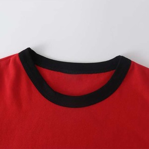 Wholesale Price Custom Logo T Shirt Plain Oversize Printing Embroidery Blank T-shirt Cotton Best Price 220g <b>Red</b> Ringer T Shirts - Product Image 4