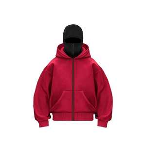 Pull à capuche en molleton de coton 100% lourd personnalisé motif solide avec couvre-visage pour vêtements d'hiver unisexe - Product Image 6