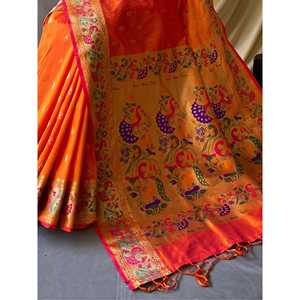 Trendy Orange Woven Paithani Silk Saree with <b>Blouse</b> for Weddings - Product Image 2