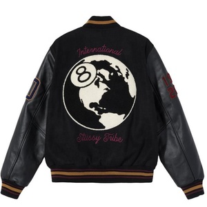 Blouson aviateur universitaire vintage personnalisé OEM pour hommes femmes hiver laine multi-badges chenille broderie cuir manches High Street - Product Image 4