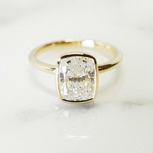 Minimalist <b>Cushion</b> Cut Moissanite Engagement <b>Ring</b> for Women in Solid 18K Gold Bezel Setting Modern Sleek Solitaire <b>Ring</b> - Product Image 1