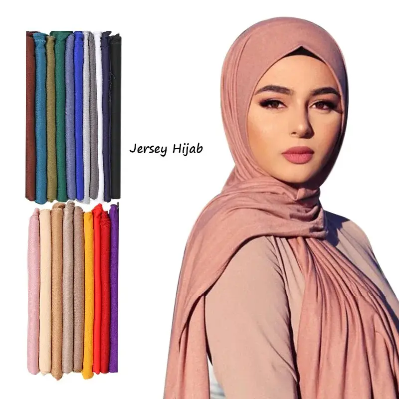 Fashion Polyester Jersey Hijab Scarf Long Muslim Shawl Plain Soft Turban Tie Head Wraps For Women Africa Headband