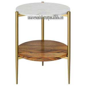 Patas de metal con acabado dorado de alta calidad modernas, mesa auxiliar de mármol y madera superior blanca en uso para el hogar, la Oficina, la sala de estar a buen precio - Product Image 1