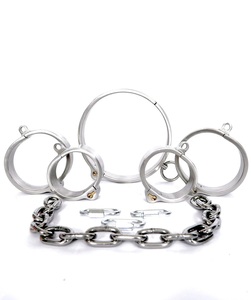 Stainless Steel Mirror-Polished & Skin-Safe BDSM Cuff and Collar <b>Set</b> with Chain and Locks for Play-High Quality - Product Image 6