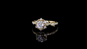 Anillo de Compromiso de Oro de 14 Quilates con Baño de Rodio, Diamante Cultivado en Laboratorio con Corte Brillante, Engaste Floral con Halo, Anillo de Propuesta para Fiestas, Bodas y Uso Diario - Product Image 2