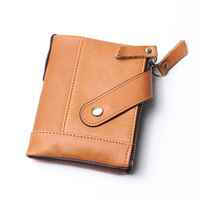 Dompet kulit asli model Vintage untuk pria, dompet kulit asli, dompet rantai kulit asli, penyimpan kartu penghalang RFID, dengan tombol ritsleting, pendek, untuk pria