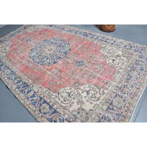 Classique Rouge Bleu Vintage Tapis Turc 6.7X11 ft Grande Surface Rectangle Patchwork Conception Bio Coton Laine Latex Couloir Chambre - Product Image 4